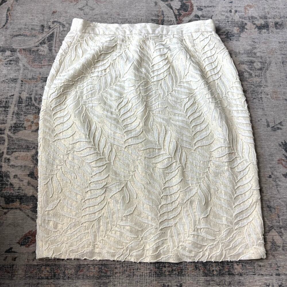 Vintage Carmen Marc Valvo Ivory Beaded Pencil Skirt Gold Sheen Elegant Sz 10